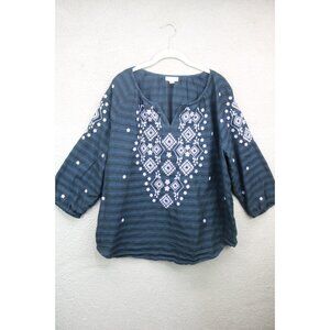 J.Jill 3/4 Puff Sleeve Embroidered Tunic-Size Large-BOHO-Peasant